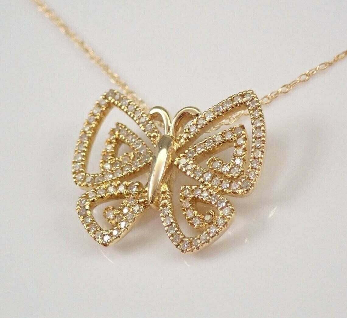Round Cut Simulated Diamond Butterfly Shape Fancy Pendant 14K Yellow Gold Plated
