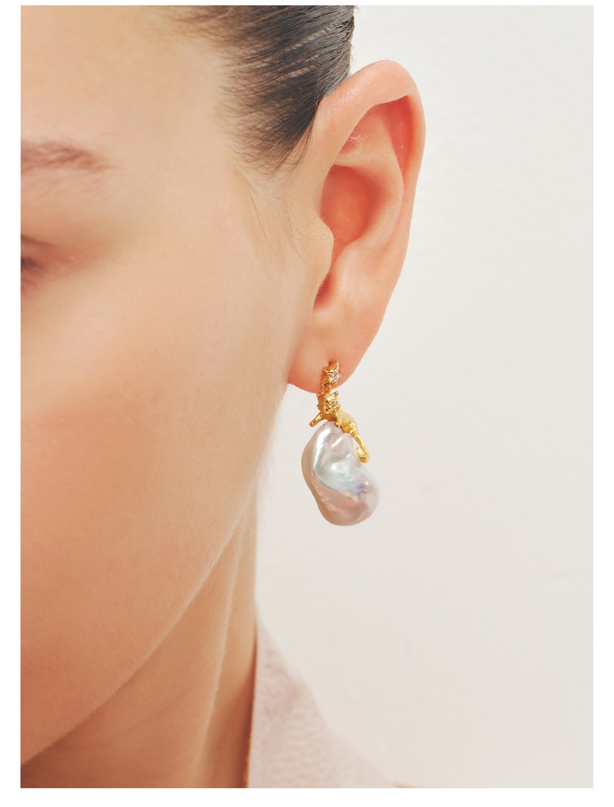 Amber Lollipop Baroque Pearl Earrings Light Luxury Earrings Birthday Gift