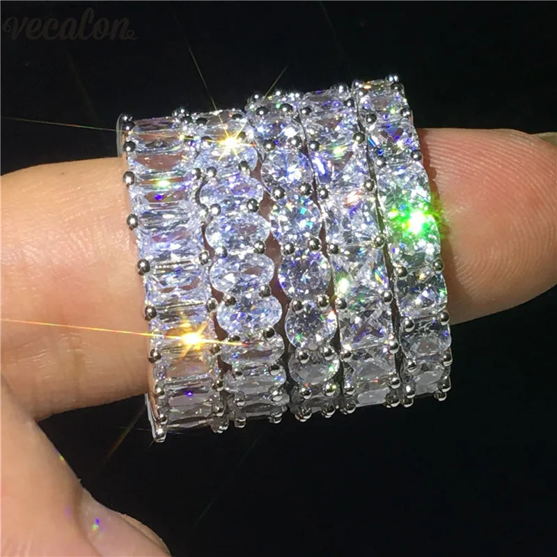 925 Sterling Silver Eternity Band Women Zircon Prong Setting Engagement Jewelry