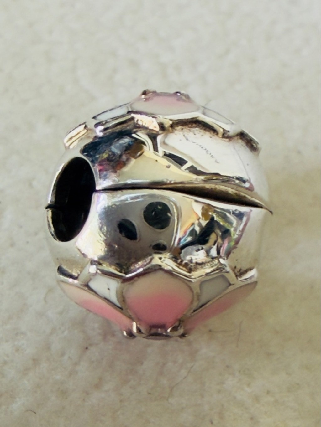 Pandora Sterling Silver Magnolia Bloom Whit Enamel & Pink CZ Clip Charm