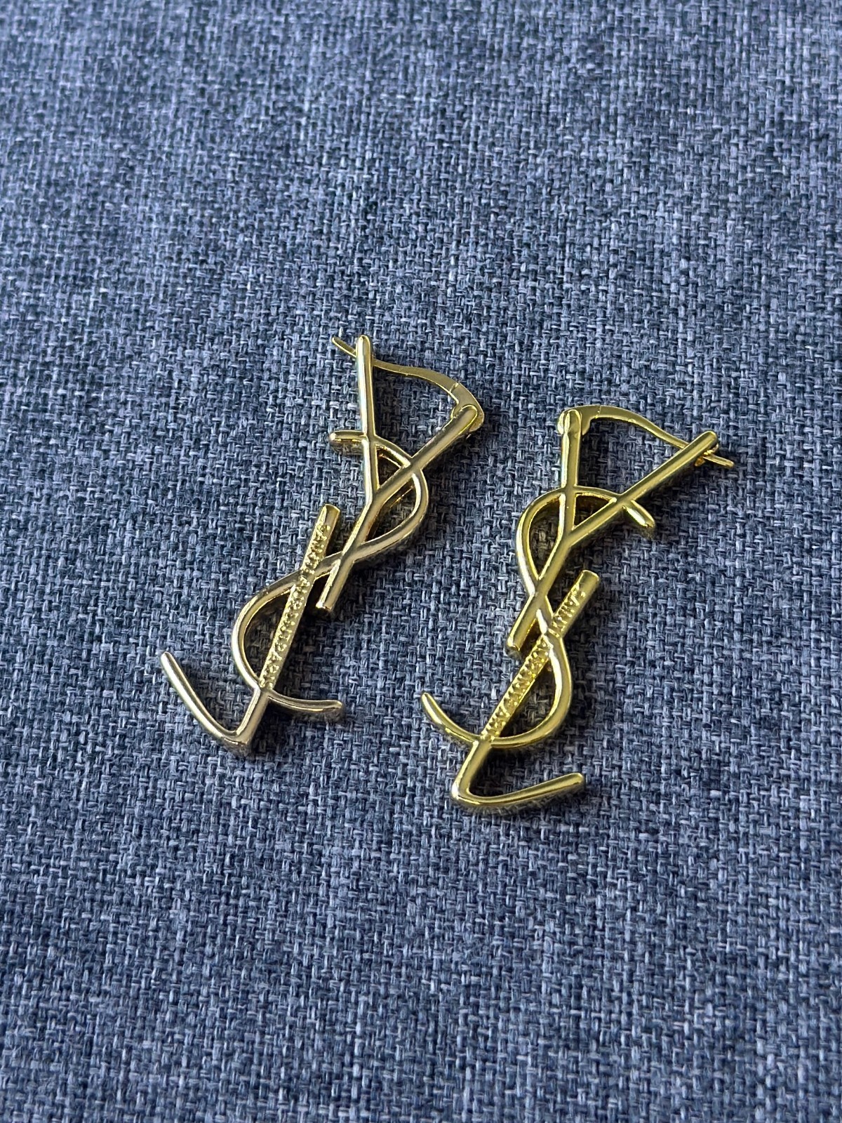 Saint Laurent YSL Logo Drop Hoop Earrings Designer Gold Tone Earrings Jewelry