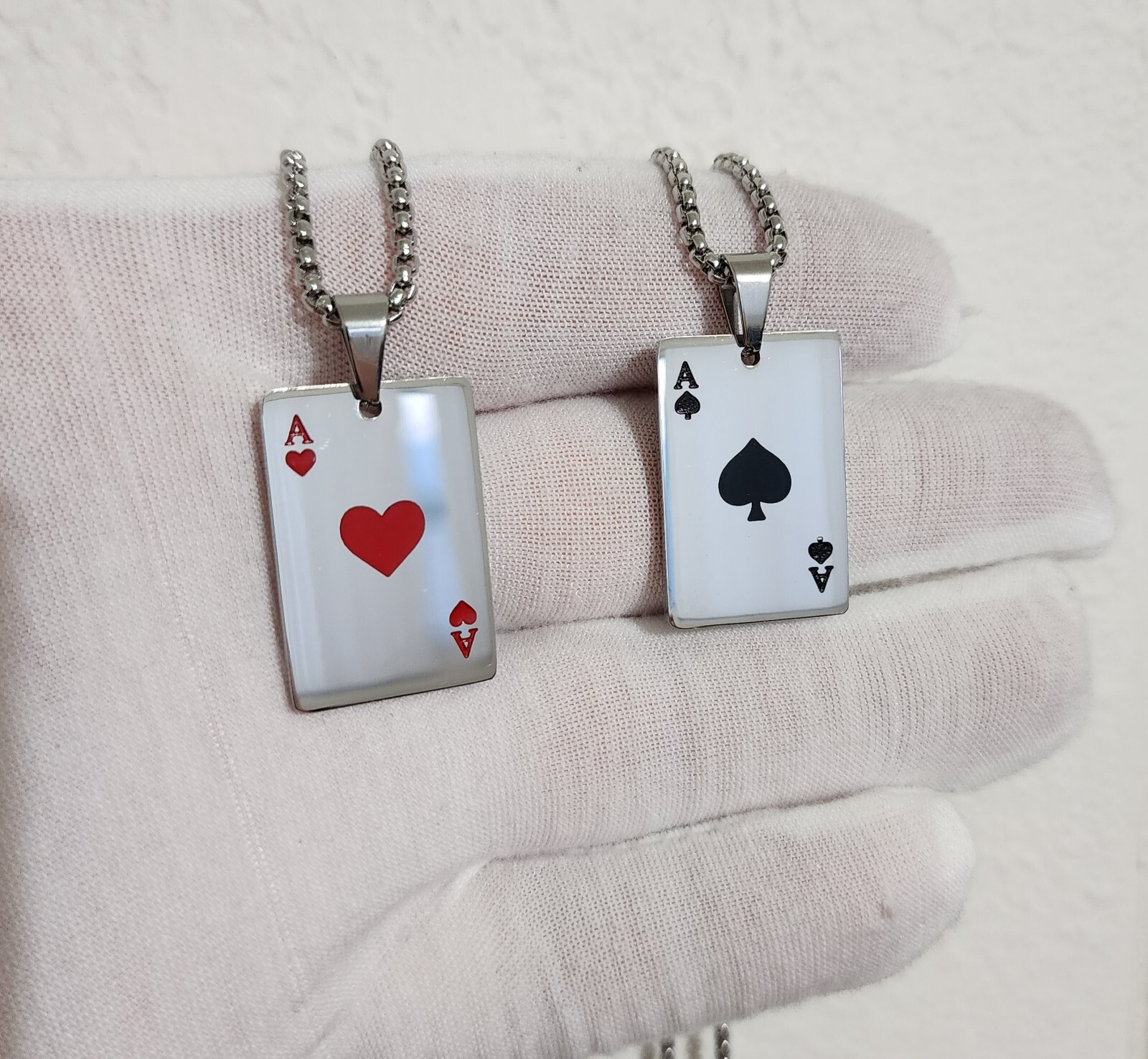 Stainless Steel Lucky Spades Heart Ace Poker Necklace Unisex Hip Hop Box Chain