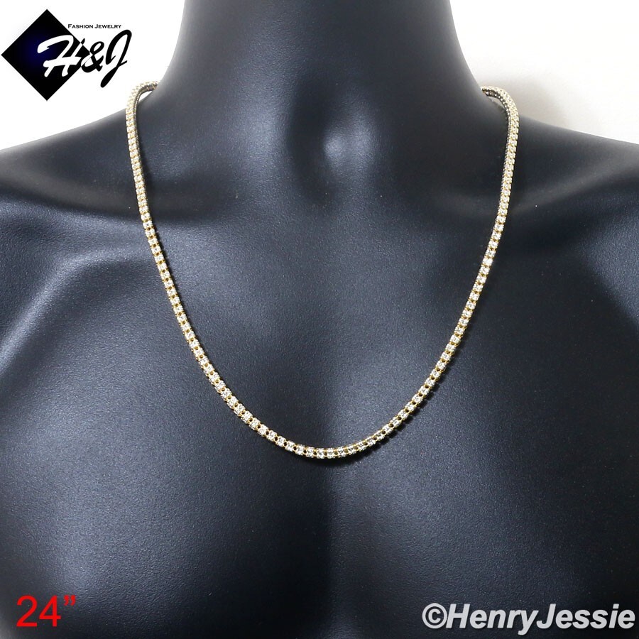 18″-24″MEN 925 STERLING SILVER 4MM GOLD PLATED 2-TONE ICE LINK NECKLACE*GN23