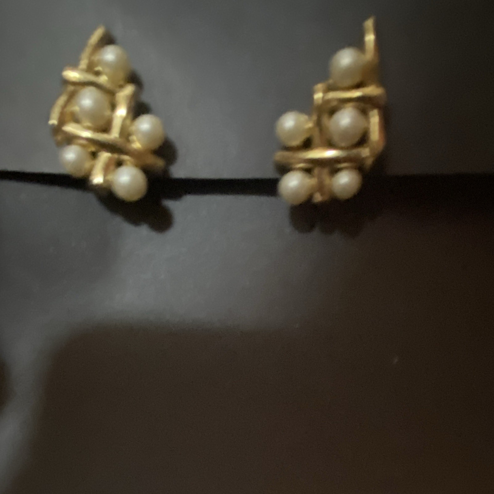 Vintage Trifari clip on earrings, pearl and gold tone