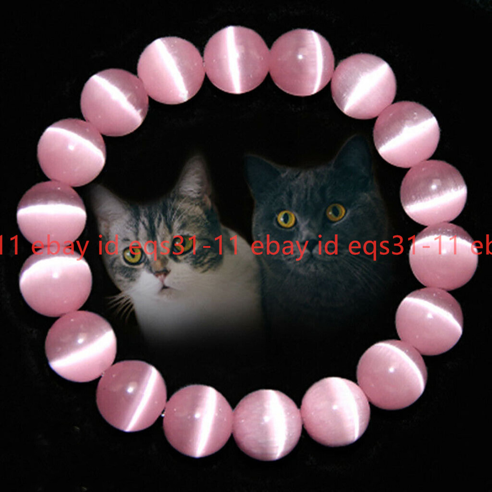 Beautiful 4/6/8/10/12/14mm Pink Cat Eye Opal Gems Round Beads Stretch Bracelet