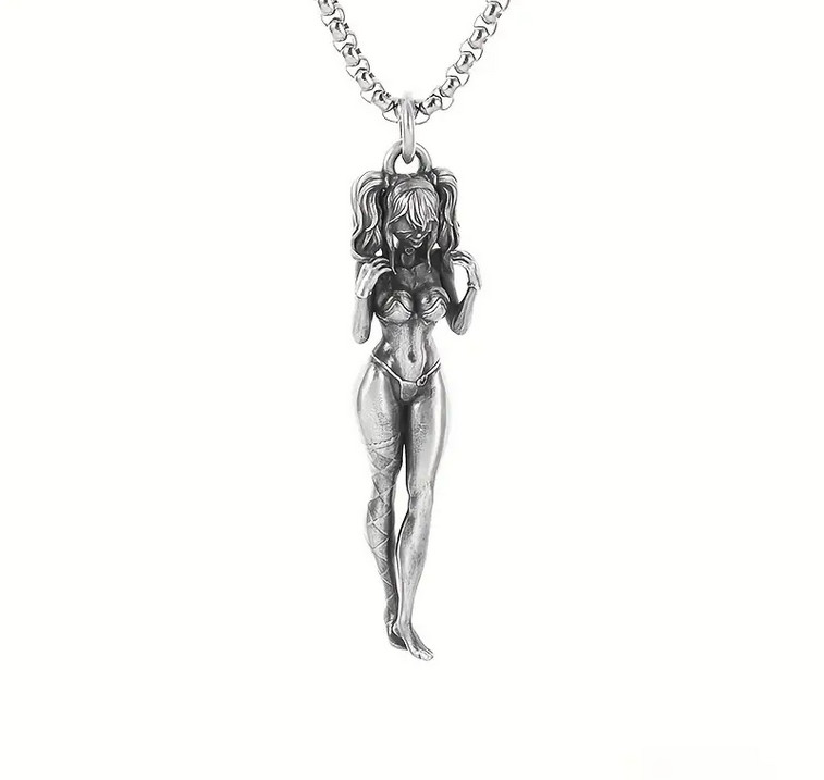 Shy Girl Jewelry Vintage Silver Sexy Goddess Standing Pendant Necklace