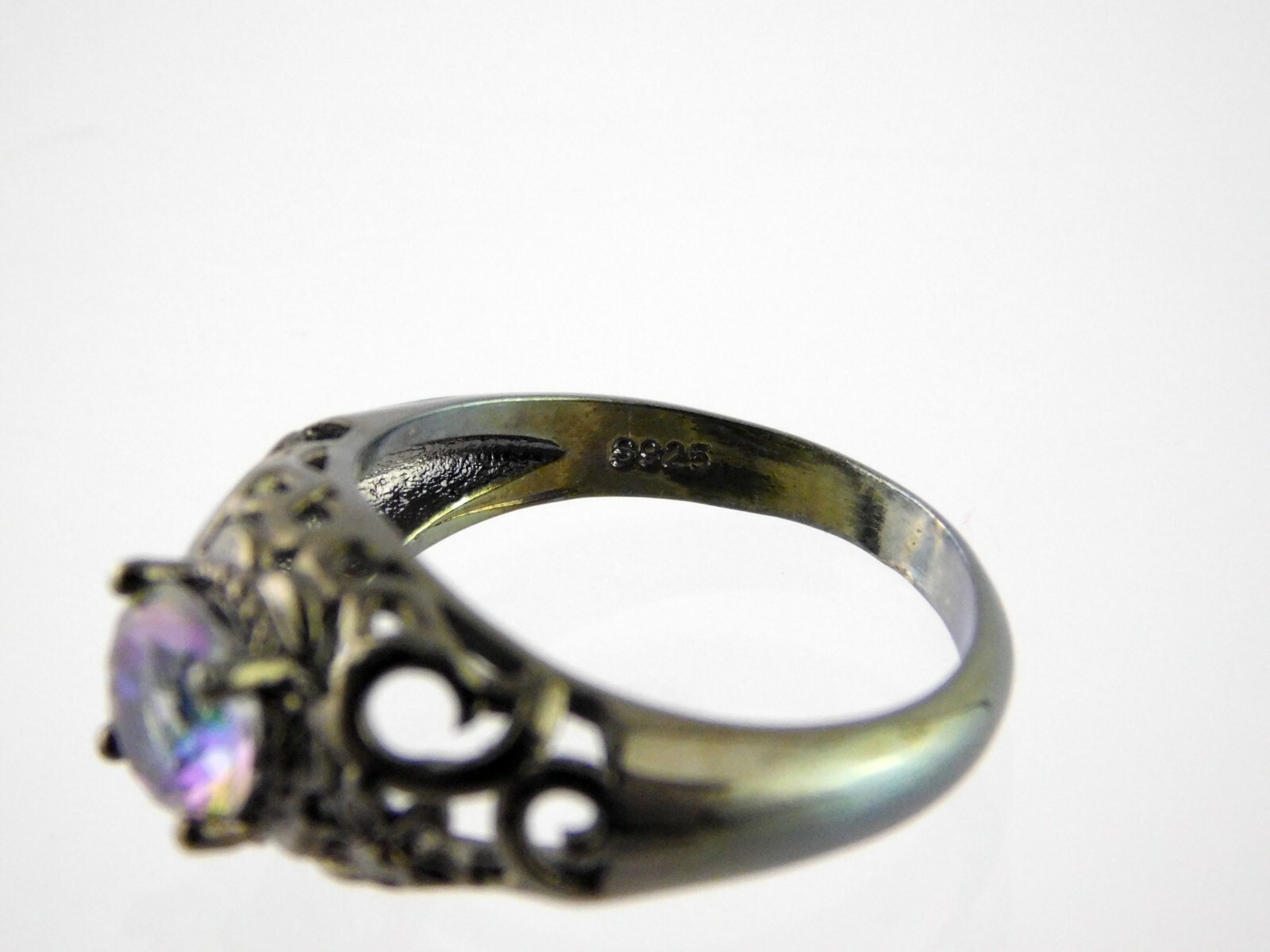 Silver Plated Metal Mystic Topaz Ring S925 Size 9.75 Round Cut Rainbow Gemstone