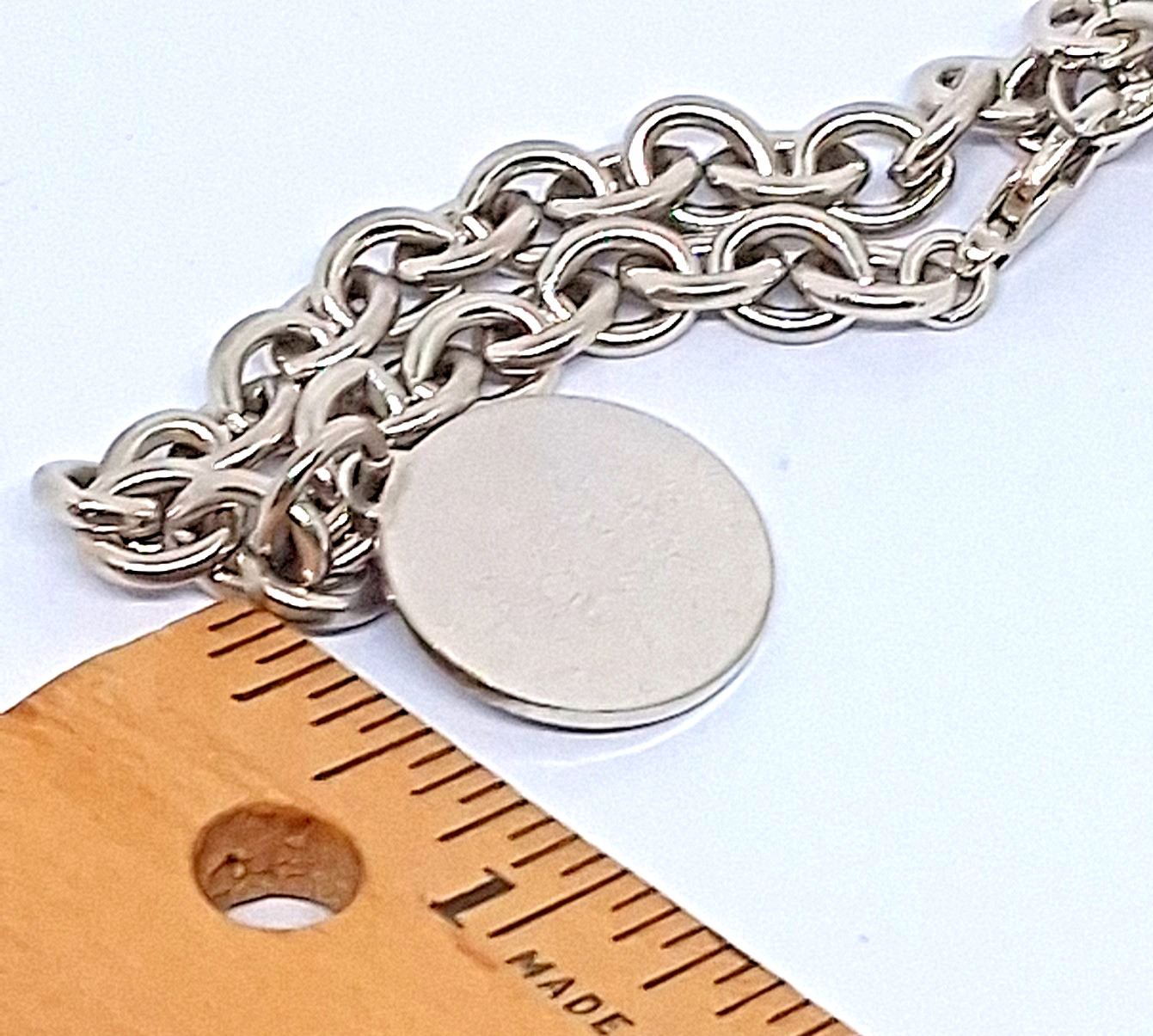 Vintage Silver Tone Chain Link Blank Tag Charm Bracelet Size 7 Inch