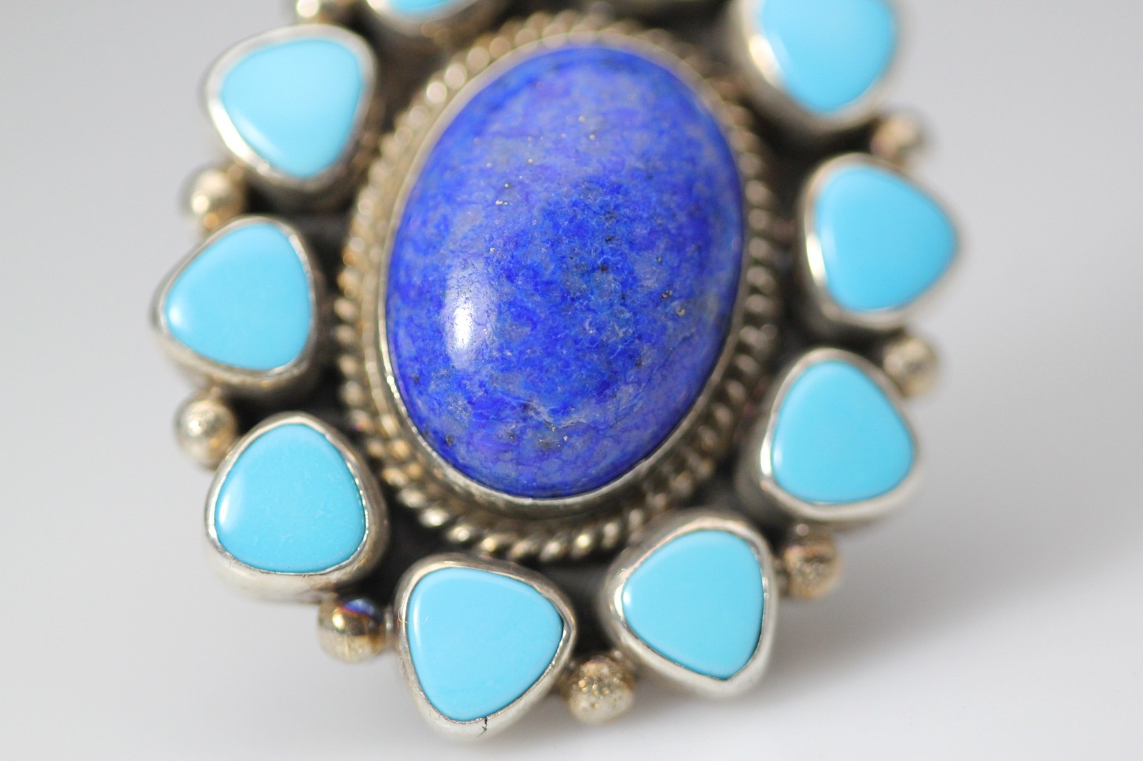 Sterling Oval Blue Lapis & Faux Turquoise Western Size 11 Ring 13.1g(RIN9663)