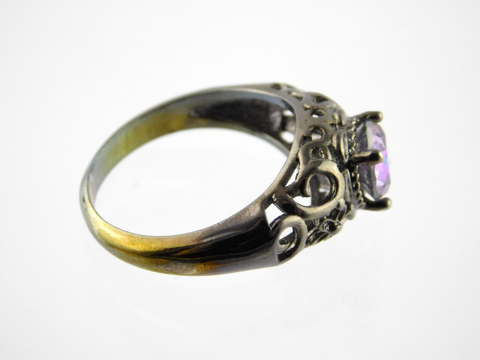 Silver Plated Metal Mystic Topaz Ring S925 Size 9.75 Round Cut Rainbow Gemstone
