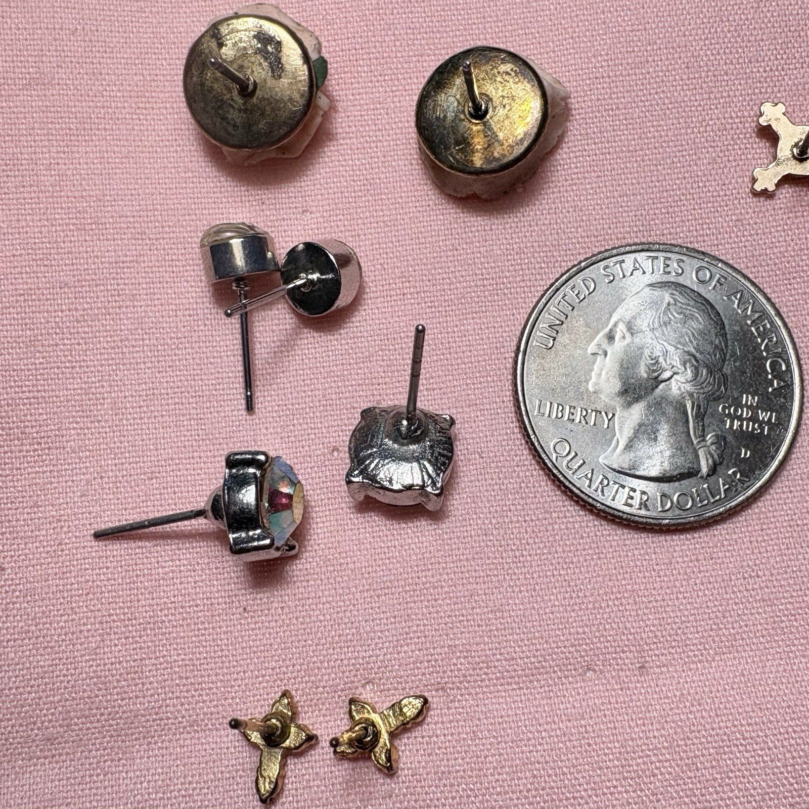 Lot 8 Pair Pierced Earrings Cross Rhinestones AB Cloisonné Post Stud Wearable