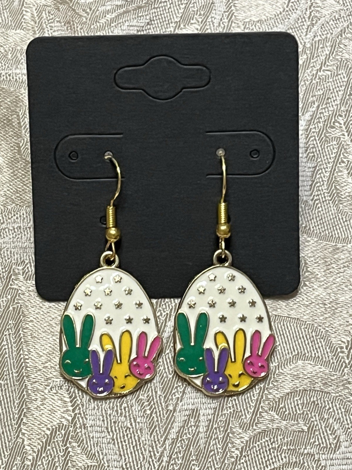 Cute Easter Bunny Eggs Charm Gold Drop Dangle Adorable Fashion Fun Earring Set