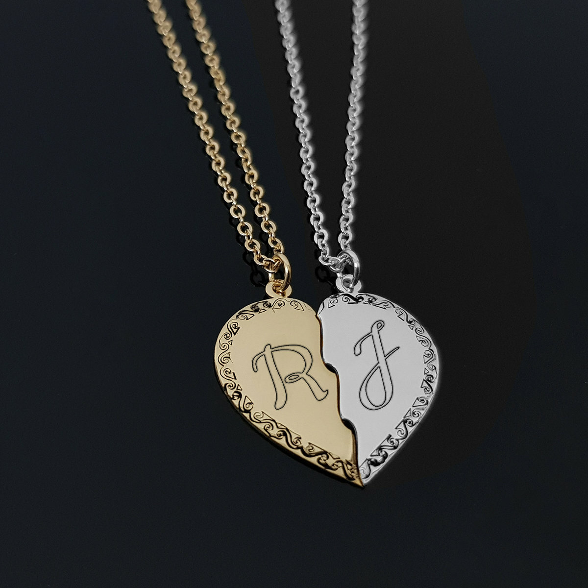 Personalized Him And Her Necklace Custom Couples Jewelry Set Initial Pendants