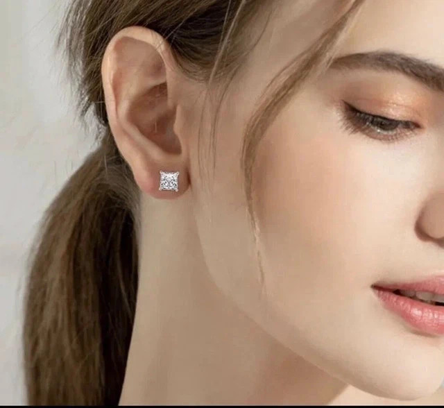 2Ct Princess-Cut Lab Created Stud Earrings 14k White Gold Plated 6mm Push Back