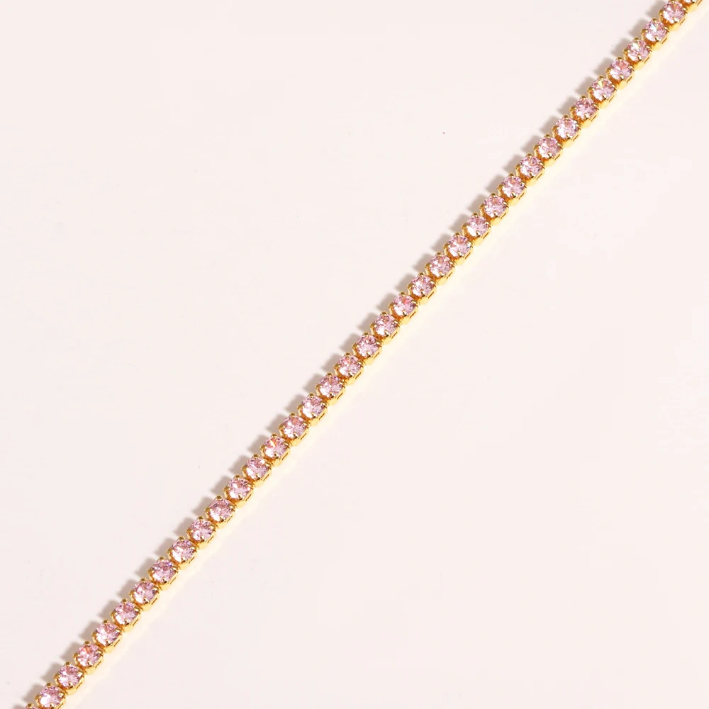 Gold Color Tennis Chain Necklace 2mm Simulated Zirconia 16in Women Jewelry