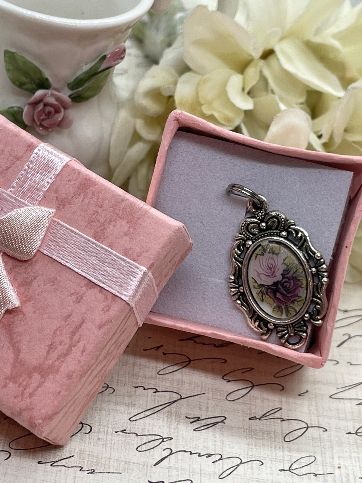 Burgundy Rose Dainty Necklace Pendant Anniversary Birthday Gift crown Daughter