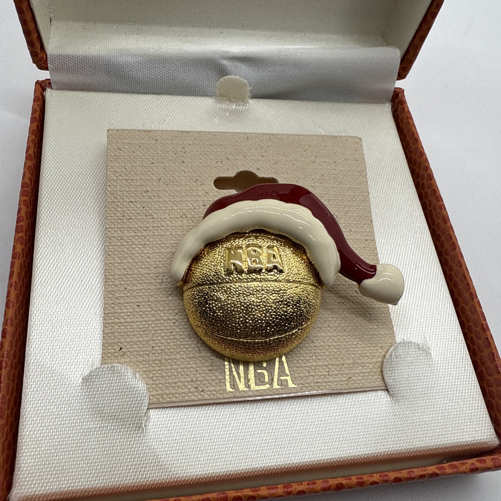 NBA Store Basketball With Festive Santa’s Hat Pin Broch in box