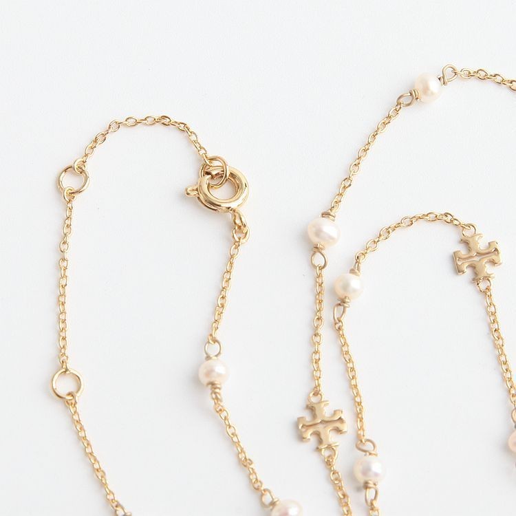 Tory Burch Kira Pearl Delicate Necklace In Tory Gold
