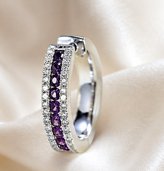 3.50Ct Round Cut Simulated Amethyst Wedding Hoop Earrings 14K White Gold Plated