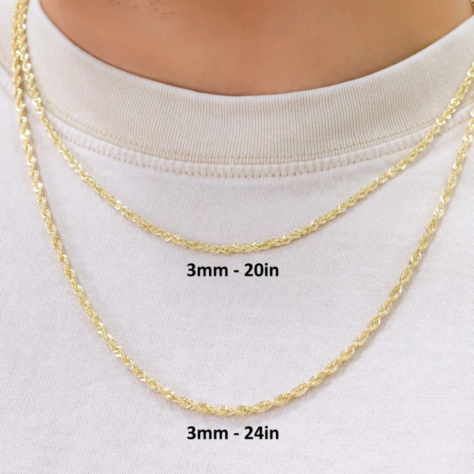 10k Rope Chain 3mm in width Semi Solid , in 16,18,20