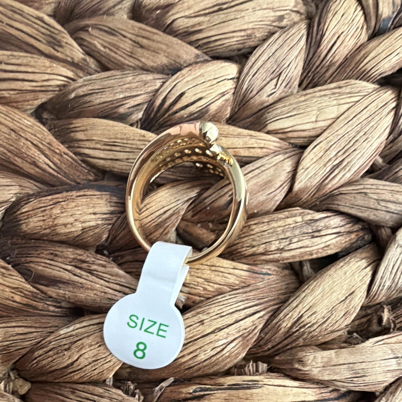 Power Curves Gold Plated CZ Band Ring Simulated White Round Stone Sz 8 RG99184