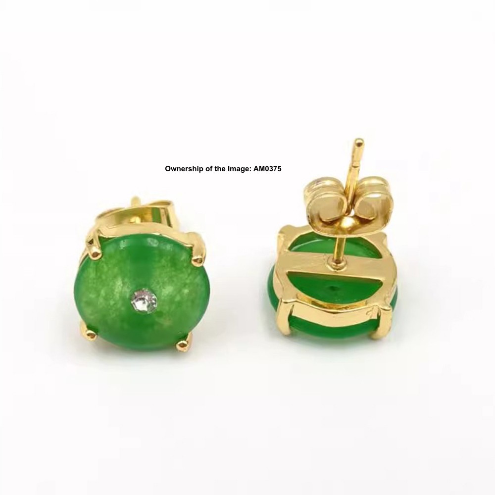 Green Jade Earrings Stud For Women Jade Jewelry 18K gold plated Round Earrings