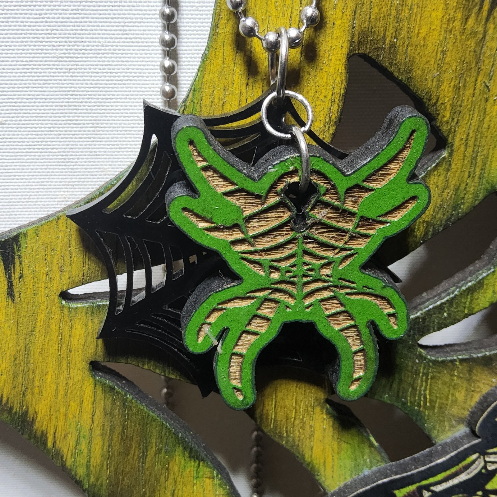 Laser cut arachnid queen magnets spider web necklace set goth scifi pinup art
