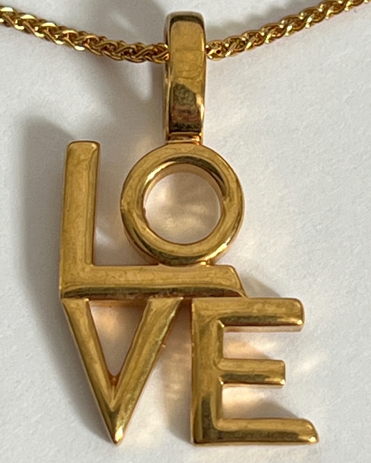 NIB Saint Laurent YSL LOVE Charm Antique Gold Brass Pendant Chain Necklace $650