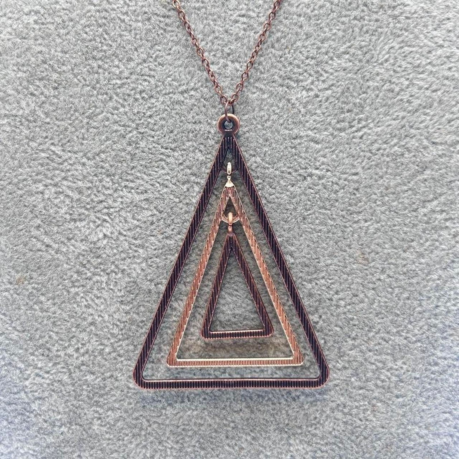 Copper Triangle Pendant Necklace Geometric Long Statement Layered