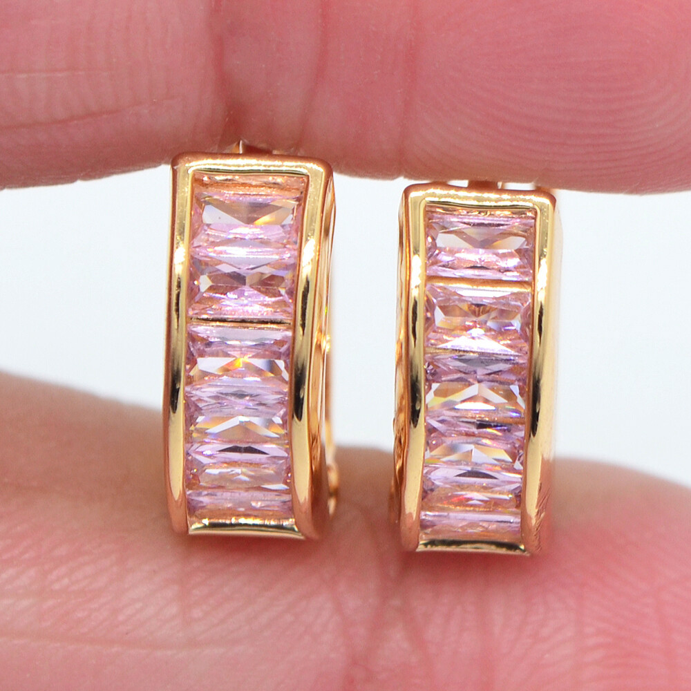 18K Yellow Gold Filled Women Green Mystic Topaz Hoop Huggie Earrings Jewelry