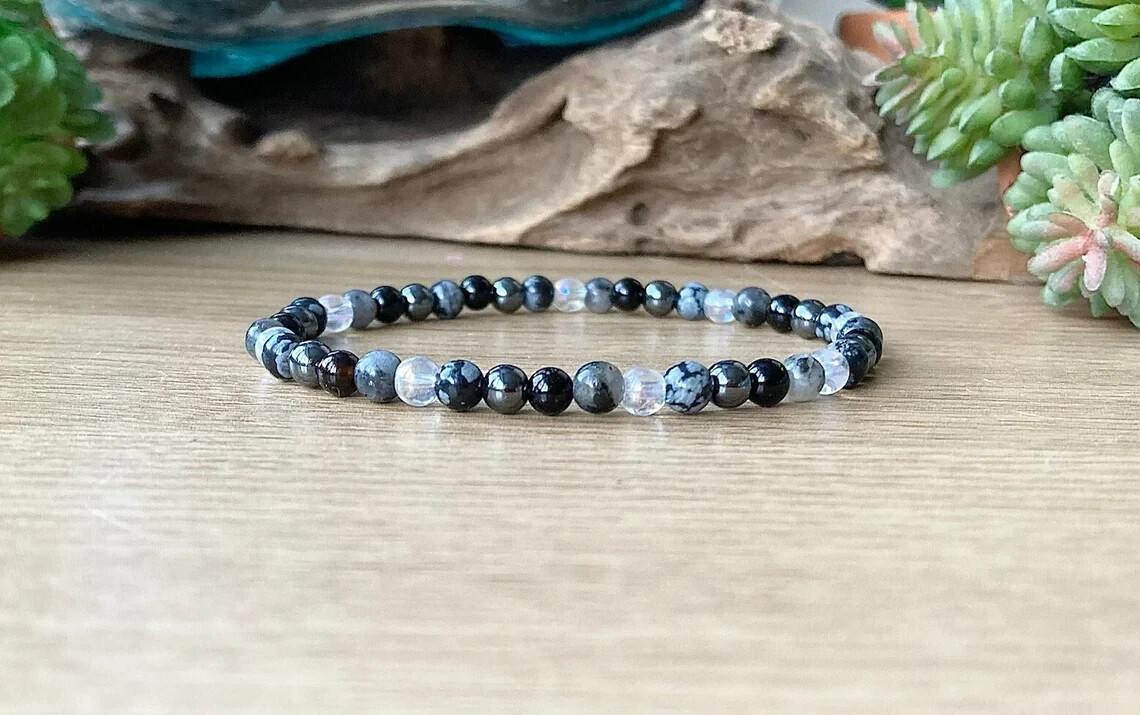 Snowflake Obsidian Tourmaline Reiki Bracelet Exquisite Multiple Protection Stone