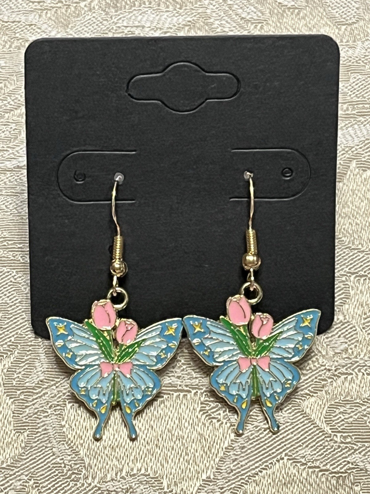 Vintage Colorful Butterfly Gold Dangle Fashion Bohemian Casual Fun Earrings