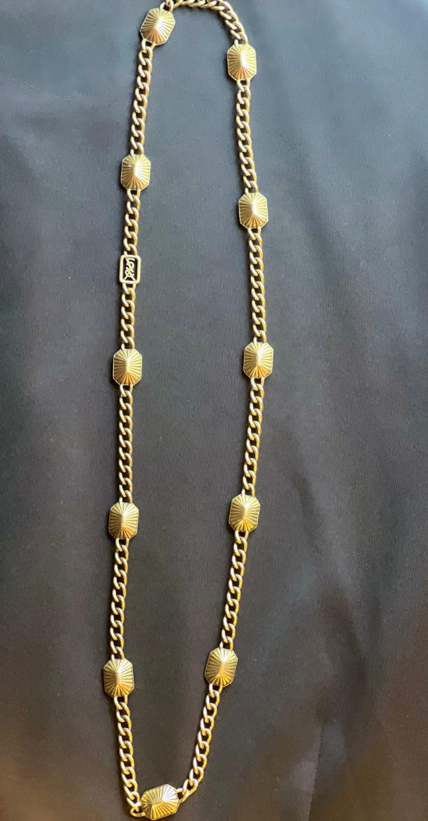 Vintage Yves Saint Laurent YSL Gold Black Cabochon 36″ Chain Necklace