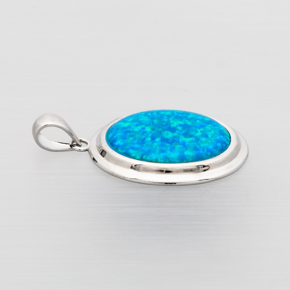Oval Ocean Blue Fire Opal Cabochon Silver Jewelry Women Necklace Pendant