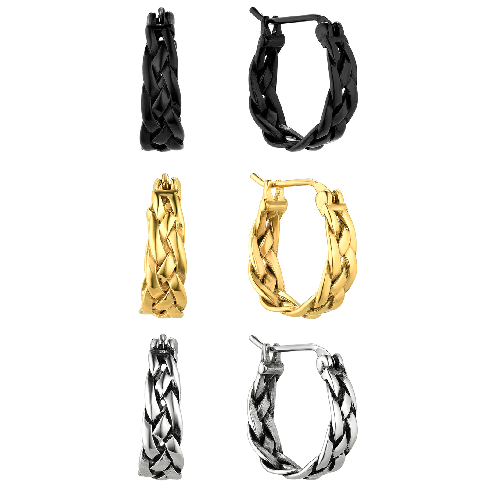 Stainless Steel Braided Small Hoop Huggie Earrings Thick Chunky For Men Women