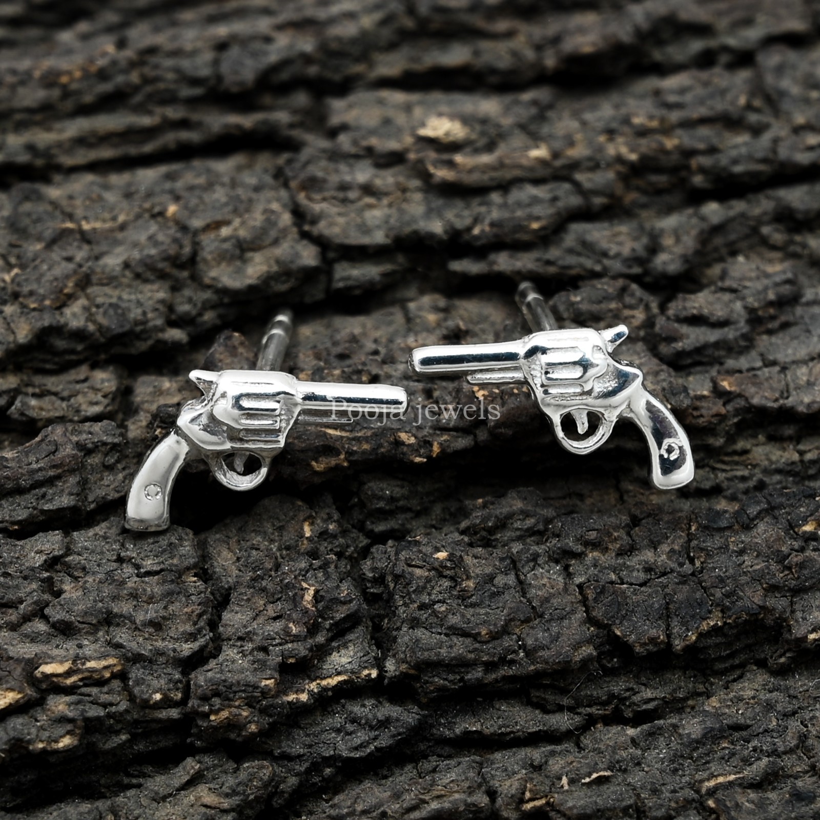 925 Sterling Silver Gun Shape Stud Earring Punk Gothic Unisex Minimal Jewelry