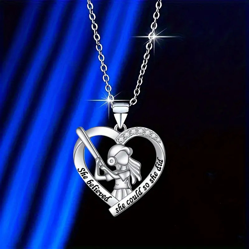 Softball Baseball Heart Jeweled Necklace Jewelry Sports Athletic Fitness Pendant