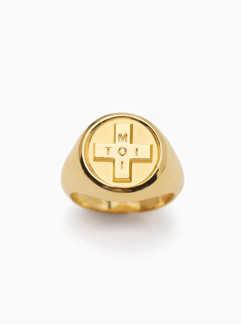 Gold Plated Moi Toi Signet ring brass metal statement band ring for gift