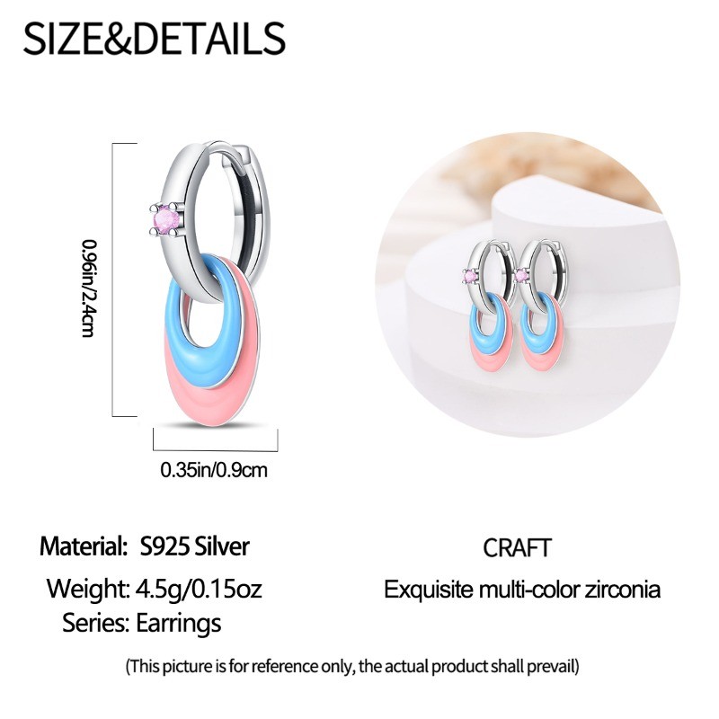 PANDACH 925 Sterling Silver Dopamine Colorful Hoop Earrings For Women Girls Gift