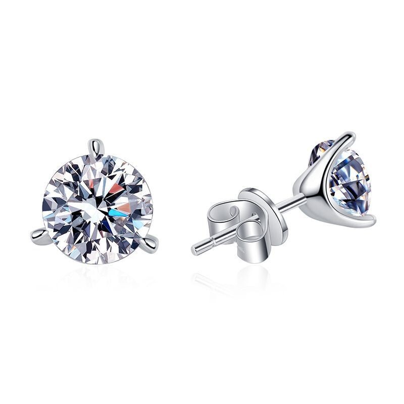 .6CT Three Prong Small Moissanite 4.5mm Stud Earrings White Gold-Plated Silver