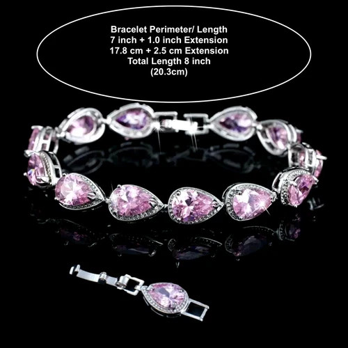 18k White Gold Plated Lab Pink Sapphire Gemstone Tennis Bracelet Women’s Jewelry