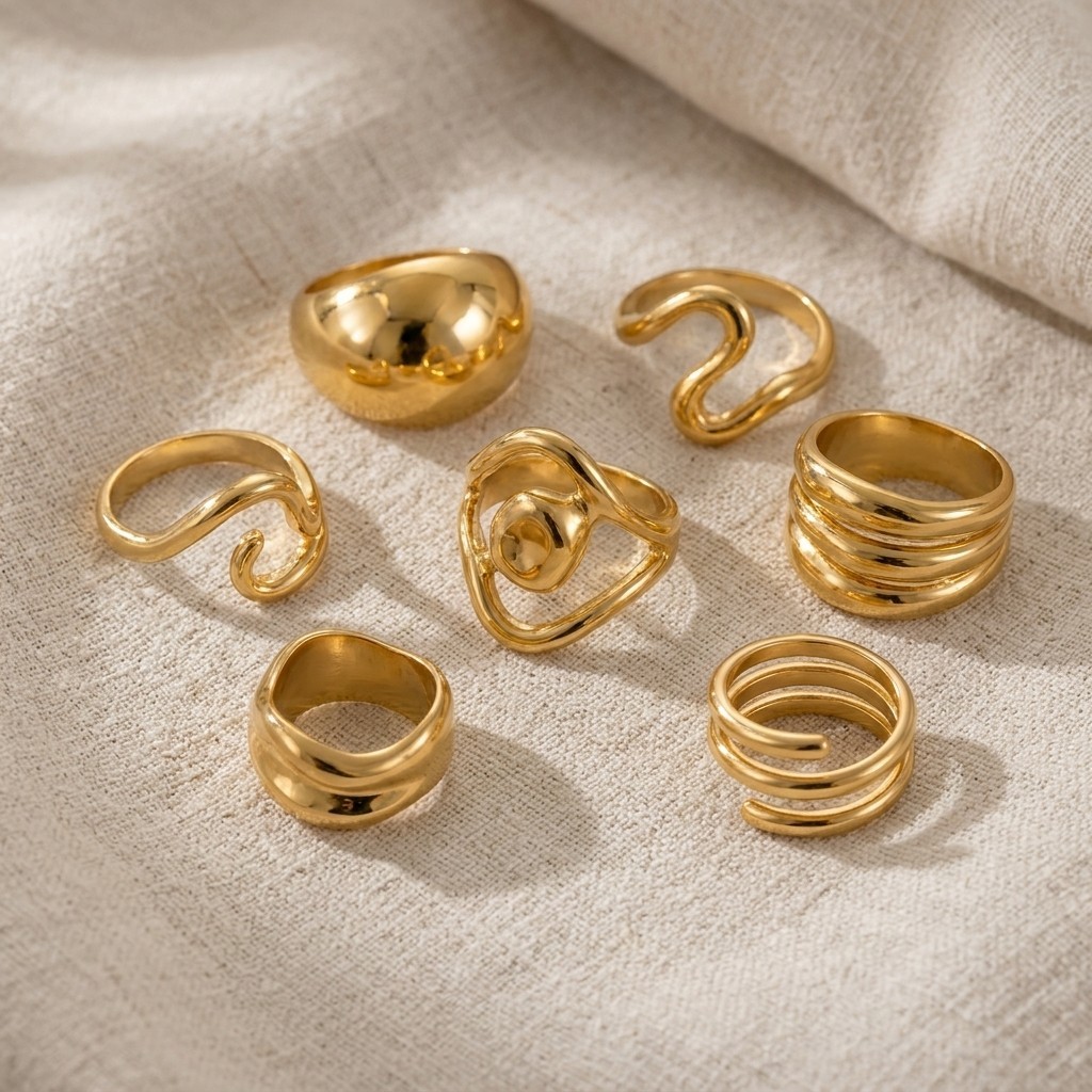 15pc Ring Set Gold Zinc Alloy Irregular Geometric Women Punk Boho Cocktail