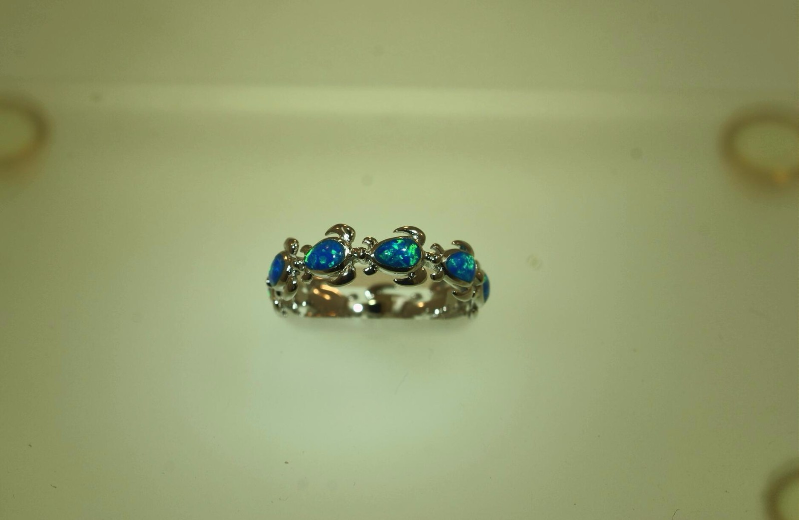 6MM HAWAIIAN RHODIUM OVER SOLID 925 STERLING SILVER INLAID OPAL TURTLE RING 5-10