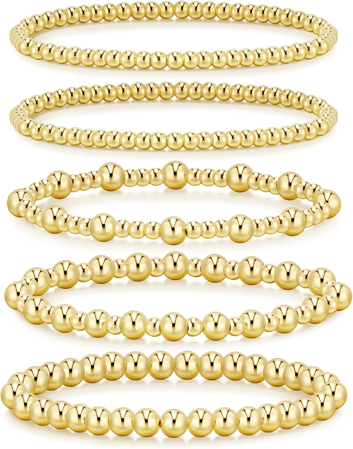 Gold Bracelets for Women Waterproof, 14K Gold Plated Beaded Strand Bead Ball Bra