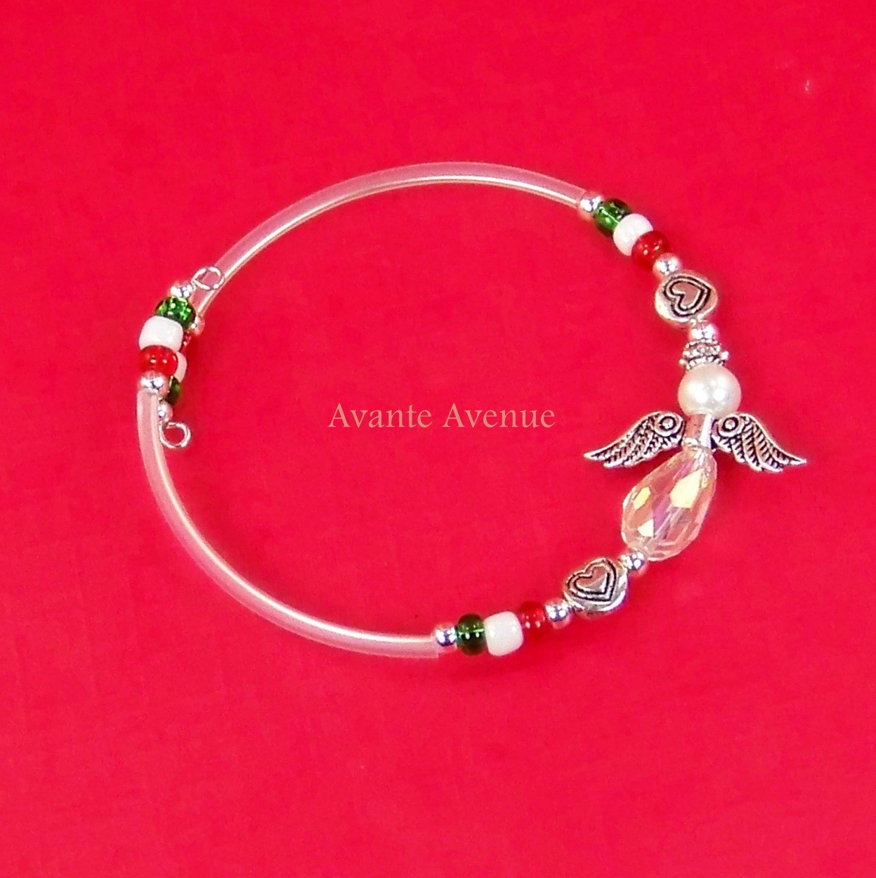 Christmas BRACELET Bangle 6.5-in to 7.5-in Heart ANGEL CB Avante Avenue