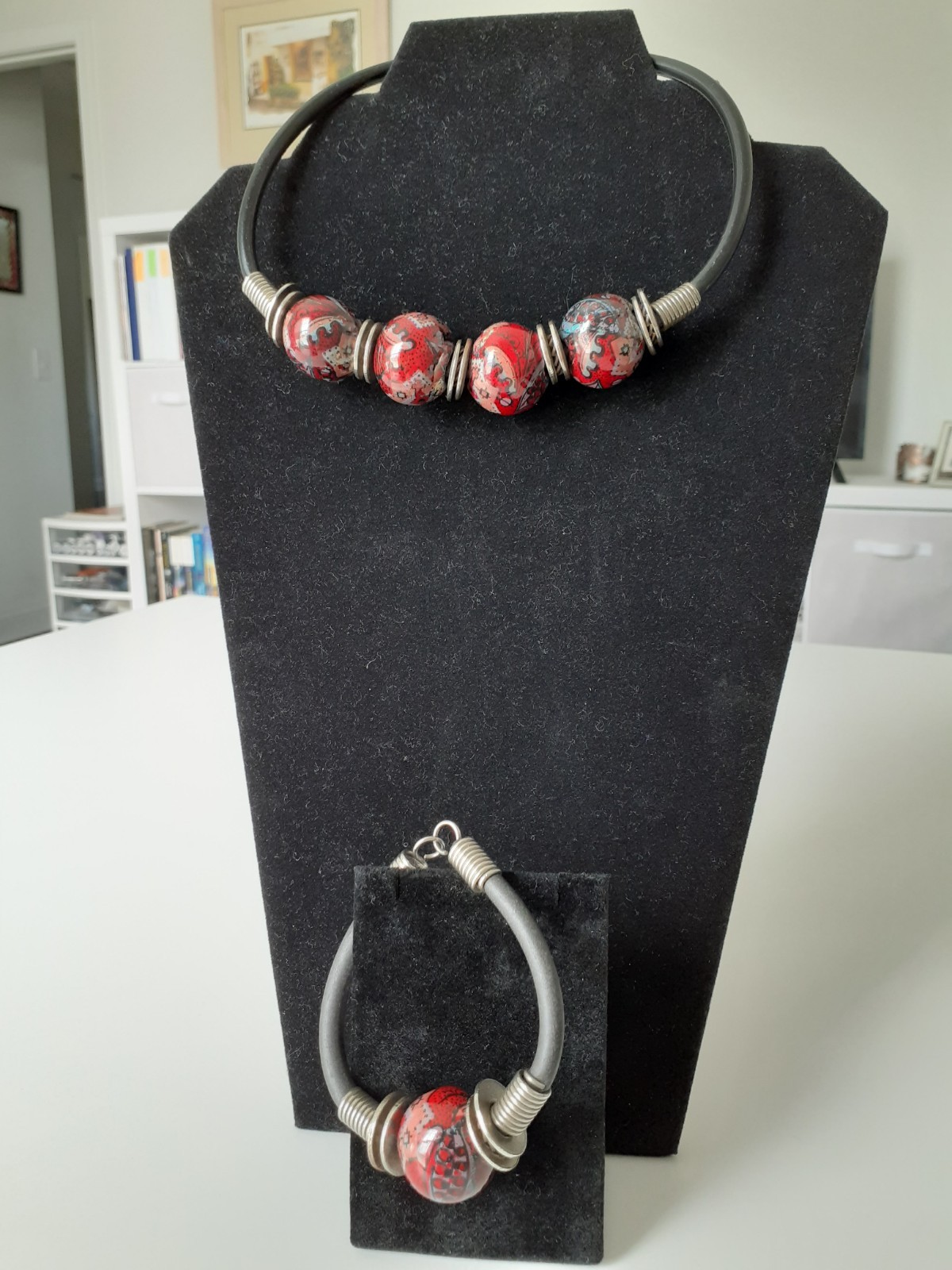 NWOT Boho Tribal Ethnic Statement Ceramic Bead Metallic Choker Necklace/Bracelet