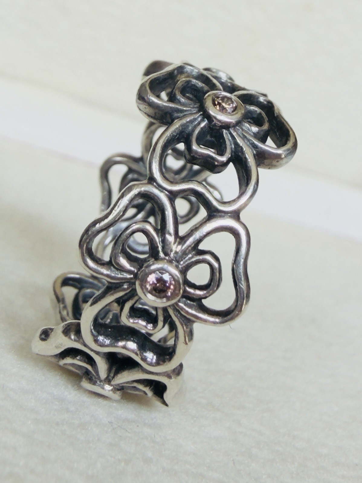 Genuine Pandora Sterling Silver 924 Posy Flower Pink Whit CZ Size 7