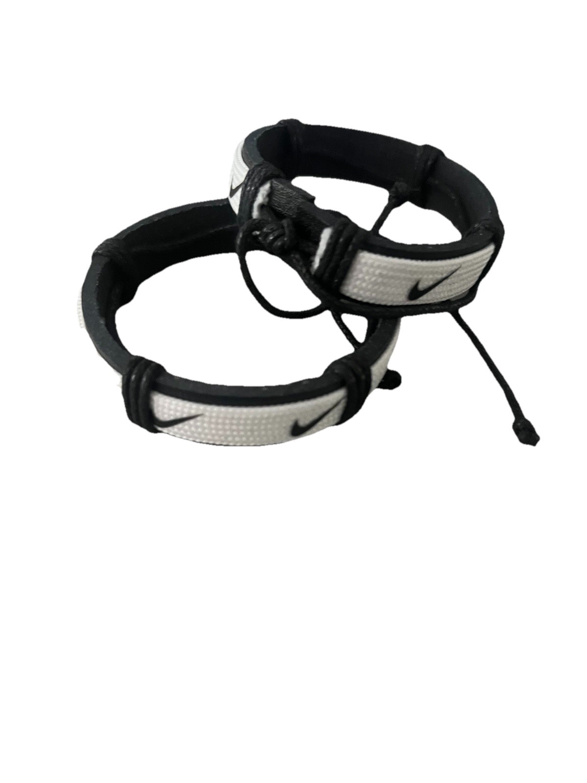 Nike Unisex Sports Leather Cord Tribal Bracelet Wristband White With Black 2 Pcs