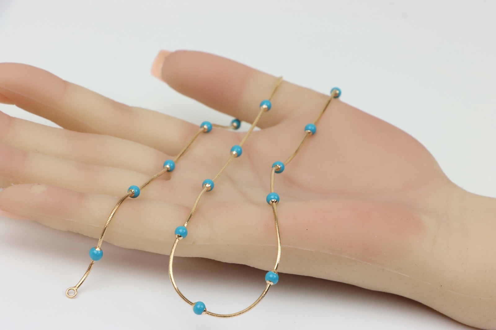 Rose Gold Chain Necklace with Blue Beads Elegant Style, XPNL0256
