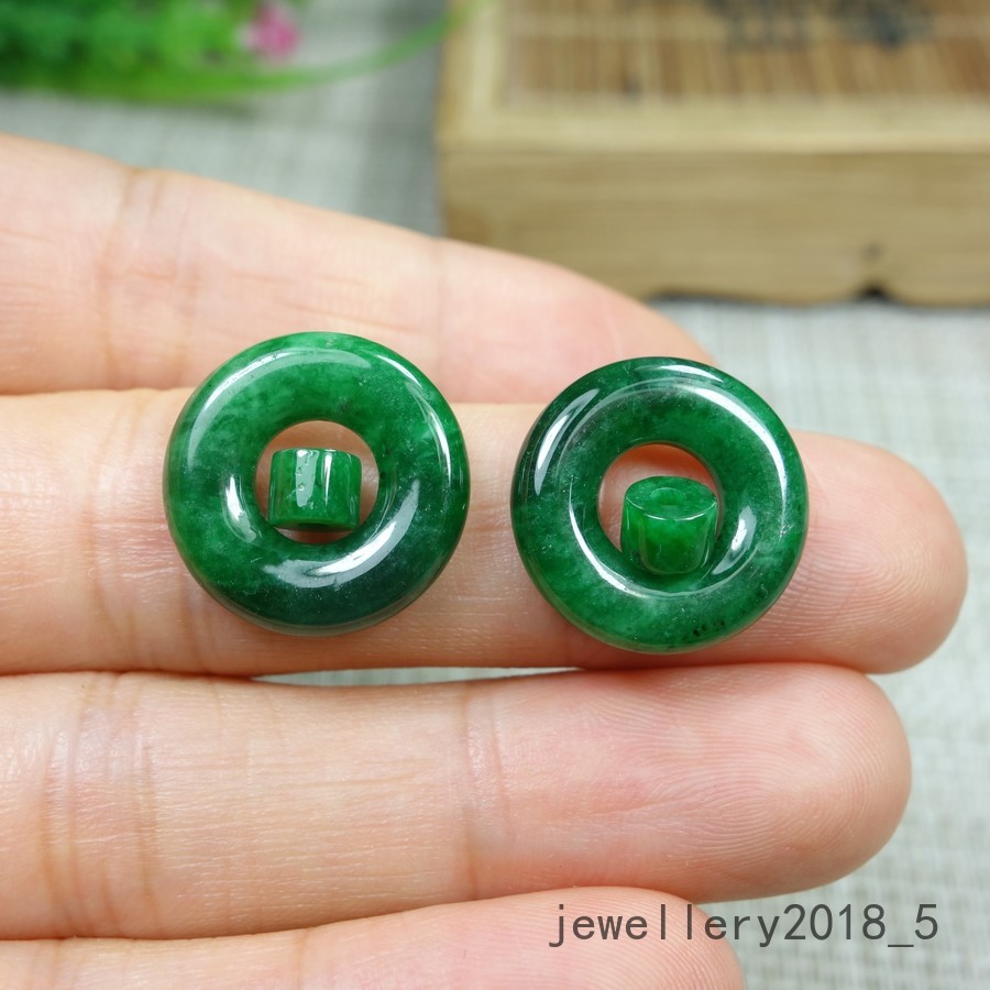 1 pair Certified Green Burma 100% Natural A jadeite Jade Donut 甜甜圈